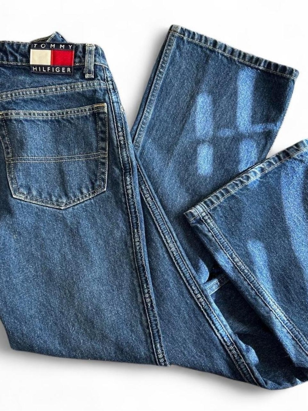 Vintage Y2K Tommy Hilfiger Denim Jeans Bootcut Mid rise Faded Logo Side Tape